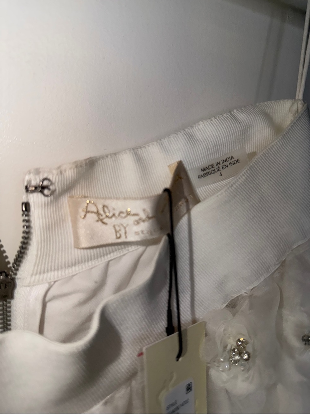 Alice + Olivia Earla High Waisted Floral Embellished Skirt White/Silver Crystal - Picture 9 of 12